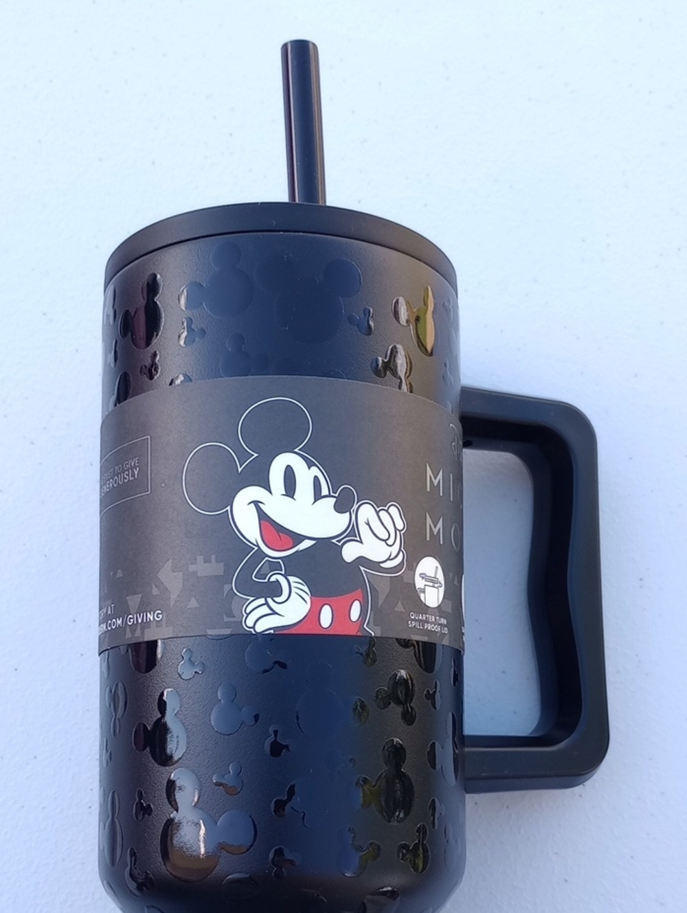 New Disney Black Mickey Mouse Travel Tumbler with Handle and Straw 40 oz Trek - Picture 2 of 8